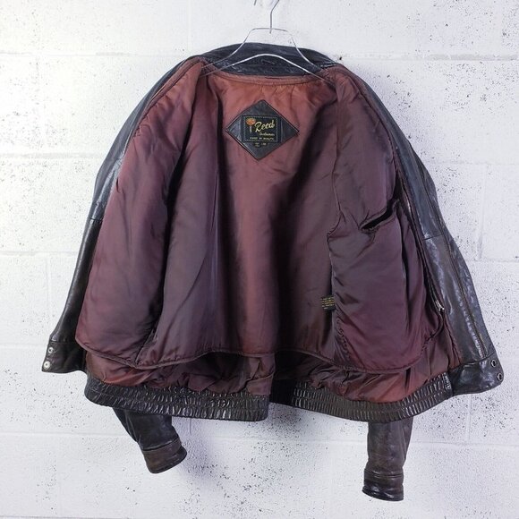 Vintage 90s y2k Reed Brown Leather Bomber Jacket Aviator Flyboy Men's Size Large - Picture 3 of 13